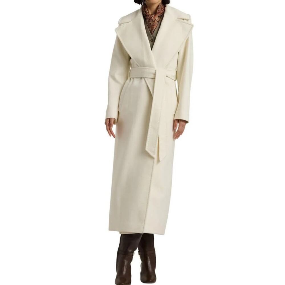 Lauren Ralph Lauren Belted Wrap Coat Women’s 16 Cream Wool Blend Quiet Luxury